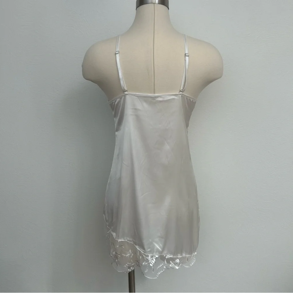 Elegant White Satin Bridal Lace Bow Night Gown Slip Small - Picture 3 of 7